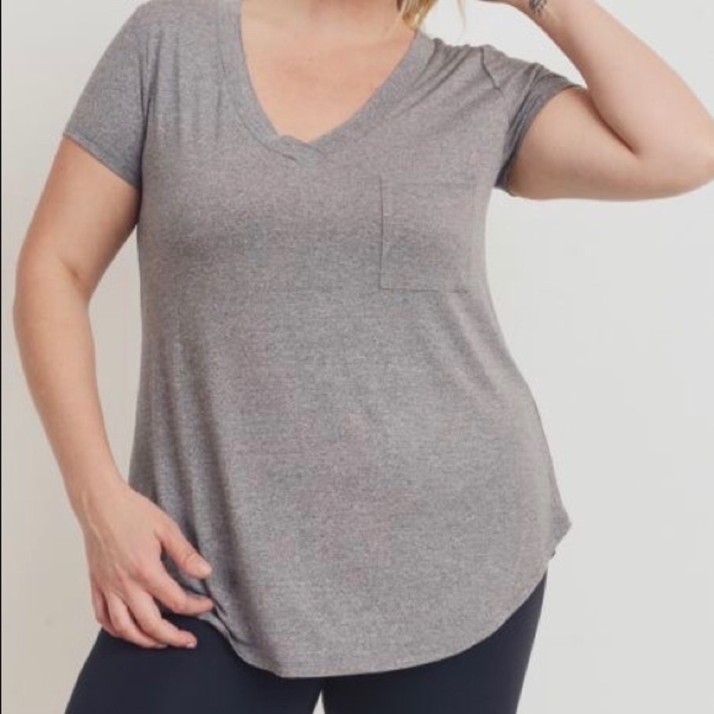 Longline Hem Deep V Neck Pocket Tee